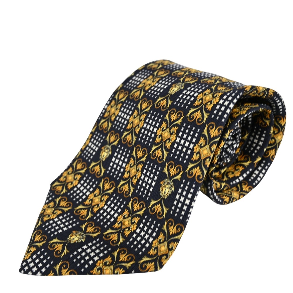 Vintage Gianni Versace Silk Tie Luxe Quiet Luxury Black Gold Baroque Medusa 90s